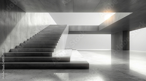 3D Abstract Grey Architecture Construction with Staircase