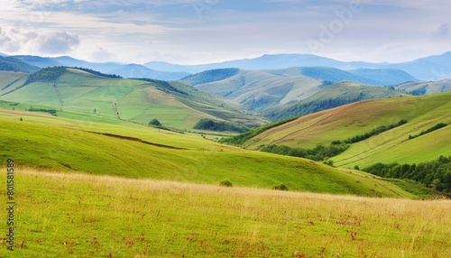 abstract picturesque peaceful landscape with meadows and hills © Mac