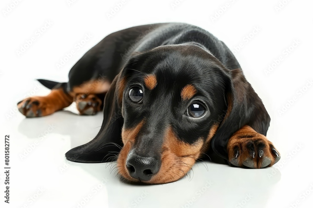 cute dachshund puppy posing isolated on white background pet portrait photography