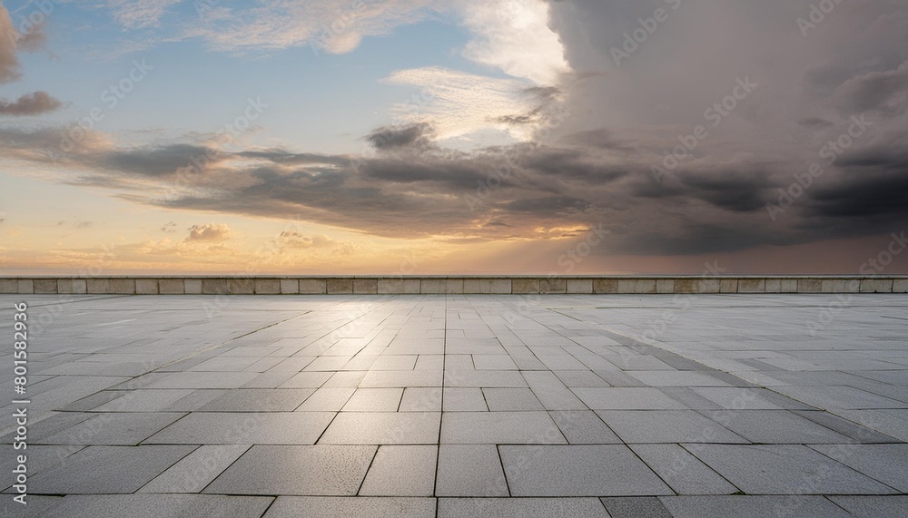 epic floor background scene and dramatic sky with sunset storm cloud horizon
