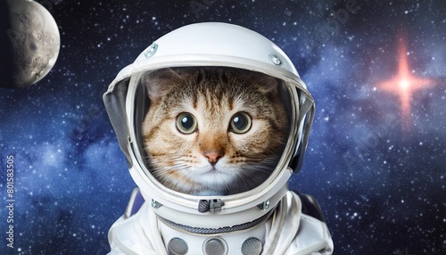 cute little cat in space wearing spacesuit exploration concept