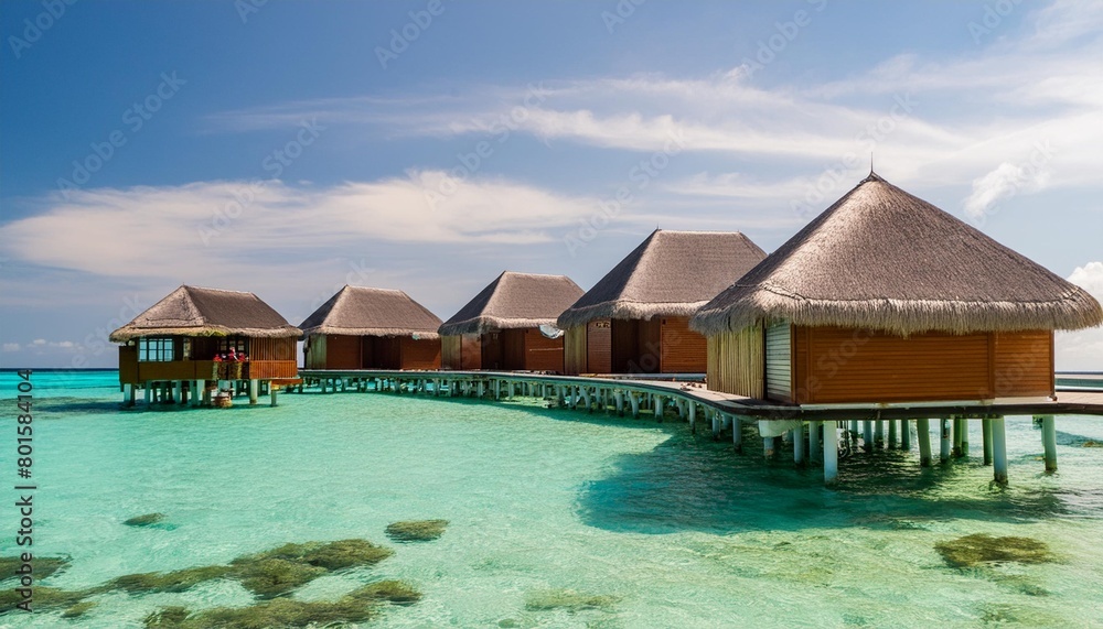 overwater villas on tropical atoll island for holidays vacation travel and honeymoon generative ai