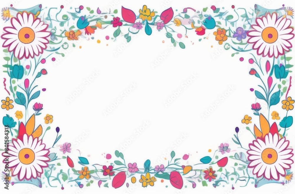 Text frame on a white sheet of paper, colorful frames, birds, balls, berries, threads