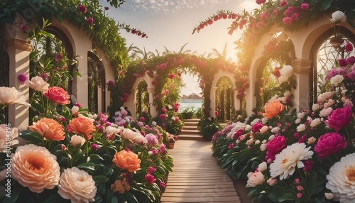 paradise garden full of flowers beautiful idyllic background with many flowers in eden generative ai