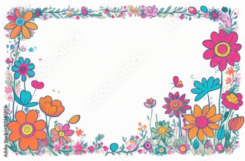 Text frame on a white sheet of paper  colorful frames  birds  balls  berries  threads