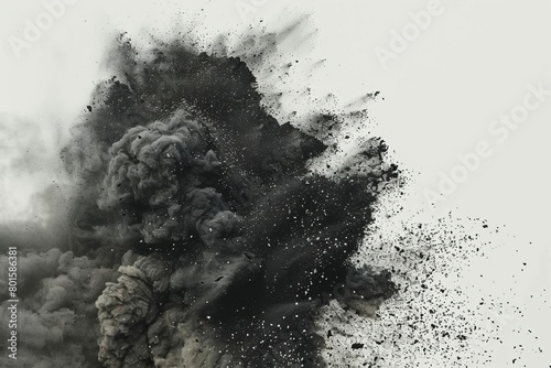 explosive black charcoal dust particles exhaling in air dynamic abstract background photo