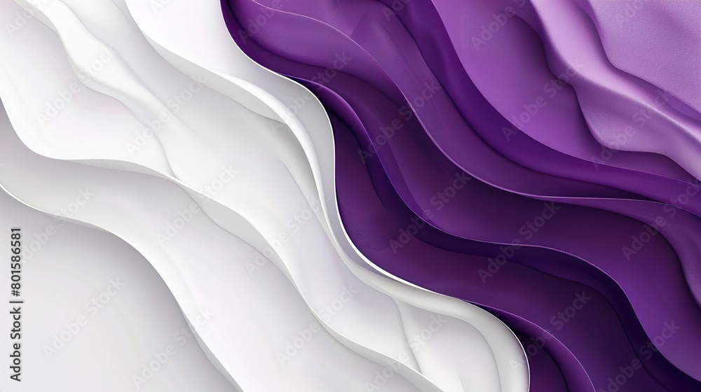 Obraz premium Waving purple white abstract wallpaper and background. Smooth flowing textile material waves shapes.