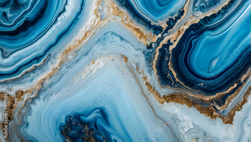 A blue and gold marble wall with a blue and gold swirl pattern photo