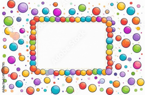 Text frame on a white sheet of paper, colorful frames, birds, balls, berries, threads