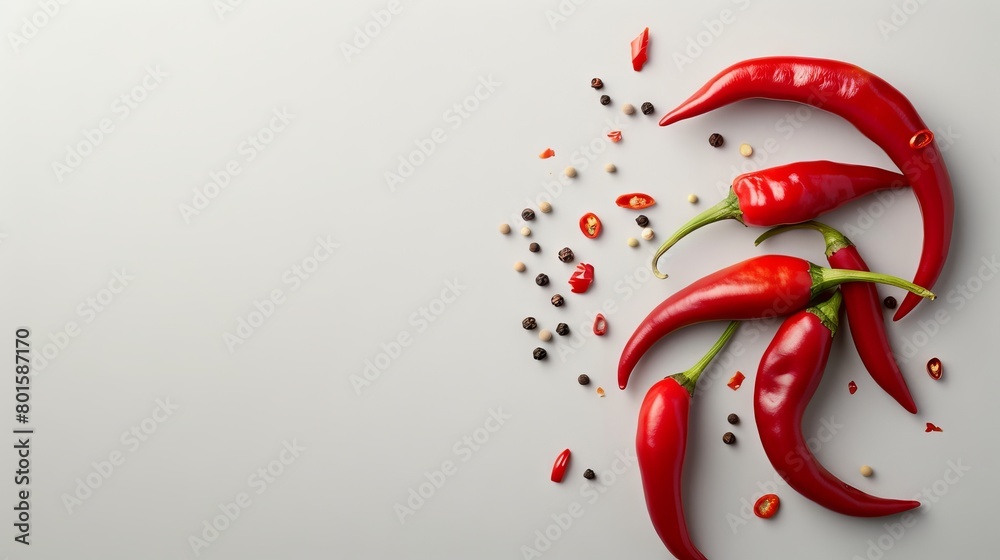 Bold Red Chilli Pepper on White Background, Ideal for Copywriting Bold Red Chilli Pepper on White Background, Ideal for Copywriting
