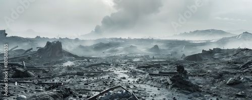 Bleak monochrome landscape of devastation