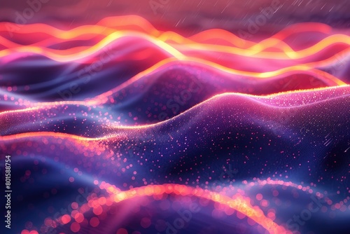 A colorful, abstract image of a wave with pink and blue colors. The image has a dreamy, surreal feel to it
