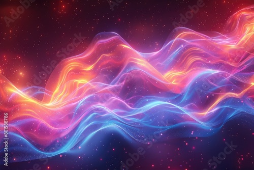 A colorful wave of light is shown in the sky. The colors are bright and vibrant, creating a sense of energy and excitement. The image is a representation of the beauty and wonder of the universe