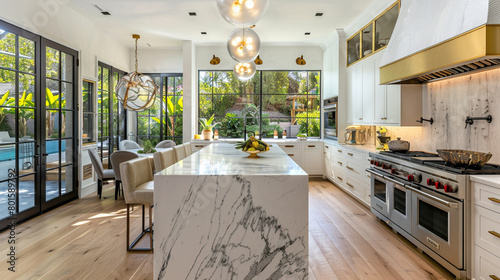 Discover a chef's dream kitchen with professional-grade appliances, a stunning marble island, and a cozy breakfast nook overlooking a lush garden.