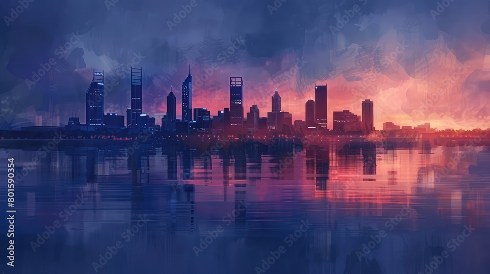 Perth cityscape at evening with dreamy sky