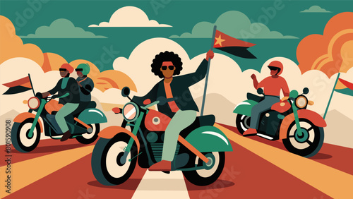 Motorcycles rev their engines as they join the Juneteenth parade a symbol of freedom and autonomy.. Vector illustration