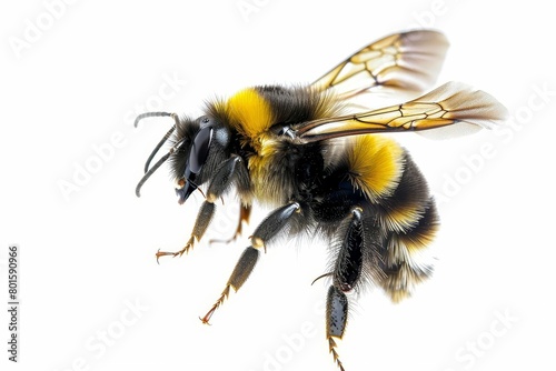 macro closeup of flying bumblebee isolated on white background insect photography © Lucija