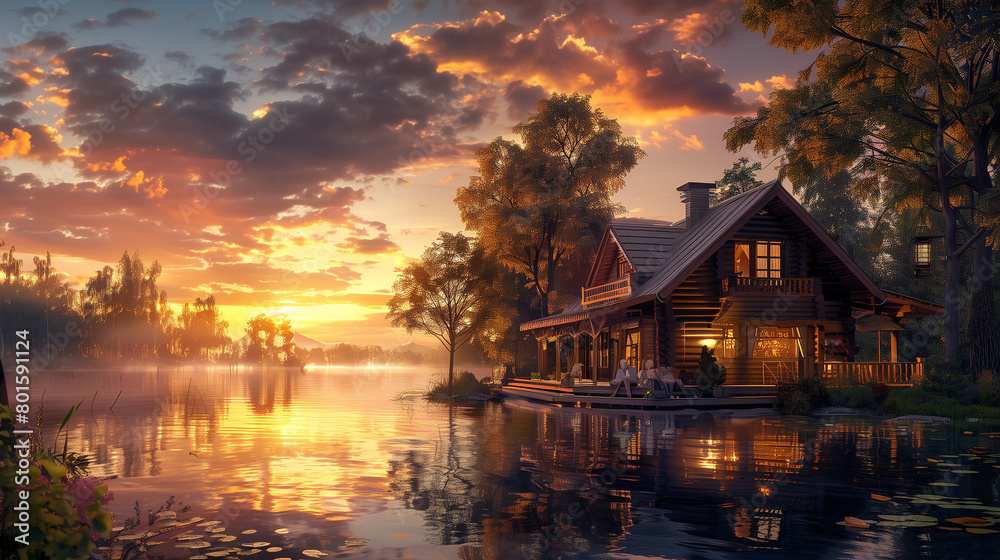 Fototapeta premium Reflection of the house in the lake