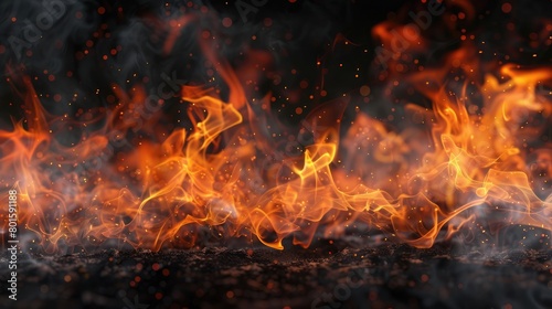 Realistic fire flames isolated on transparent background. High-quality PNG image of burning fire effect for design projects