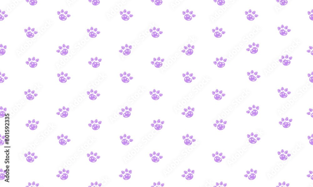 Seamless pattern with doodle purple paws on white isolated background Seamless pattern with doodle purple paws on white isolated background