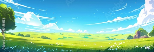 Cartoon Game Background: Panoramic Clear Blue Sky Scene