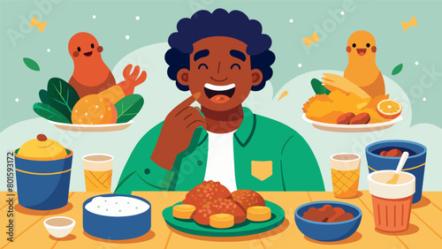 The air is filled with laughter and the smell of fried fish collard greens and hush puppies at the lively Juneteenth Soul Food Feast.. Vector illustration