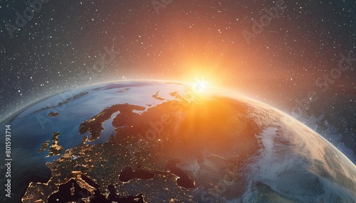 sunrise over earth in space illustration