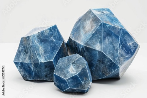 rough blue stone polyhedra symbolizing firmness and principle 3d rendering