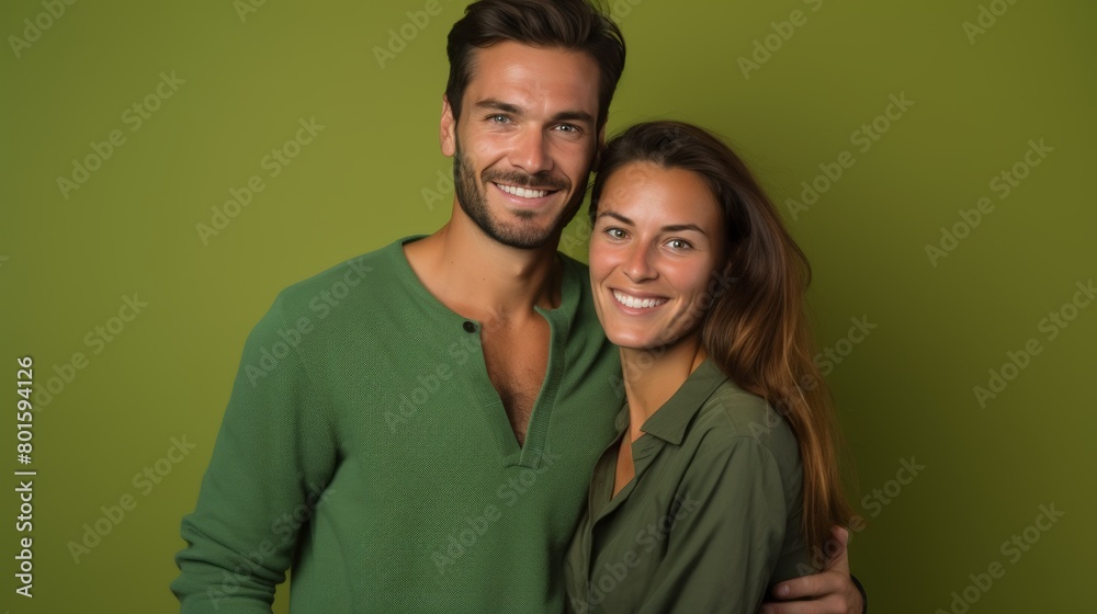 Portrait of Vibrant Couple in Green. Generative AI. Portrait of Vibrant Couple in Green. Generative AI.