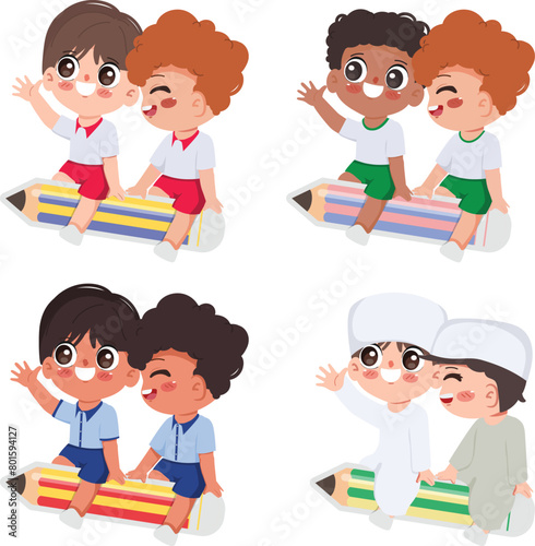 Cute cartoon student back to school concept background.