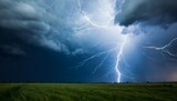 digitally generated stormy dark sky with lightning bolts