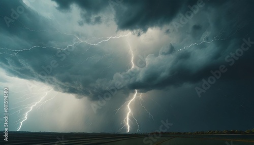 lightning bolts streaking across the stormy sky weather background photo
