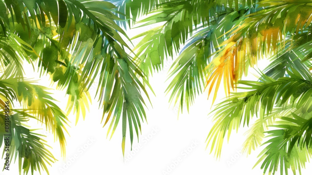 A watercolor painting of a tropical palm tree with yellow leaves, AI