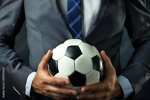 Man in Suit Holding Soccer Ball © Dzmitry