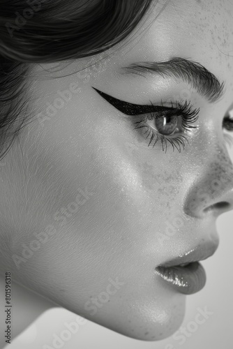 Freckled Woman in Black and White