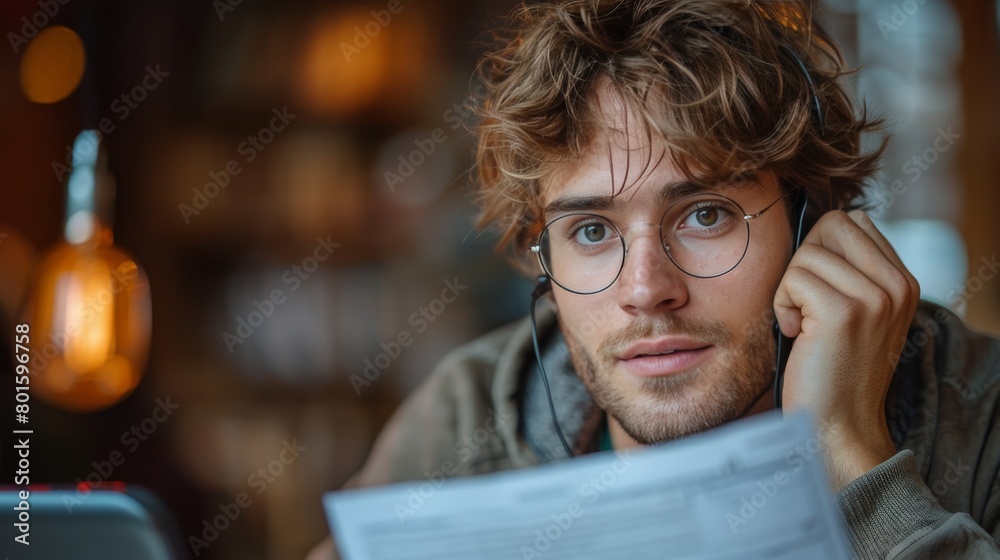 Man With Glasses Talking on Cell Phone Man With Glasses Talking on Cell Phone
