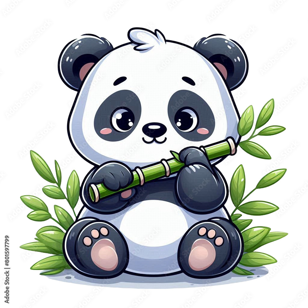 Fototapeta premium panda and bamboovector cartoon illustration isolated on transparent background - Generative AI 