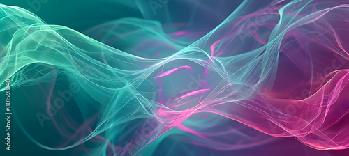 A modern abstract design for a wallpaper, combining flowing lines and soft geometric forms in a vibrant blend of mint green and deep fuchsia, mimicking the quality of an HD camera image