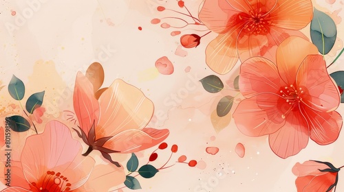 Blossoming warmth elegant flowers in a serene watercolor dance