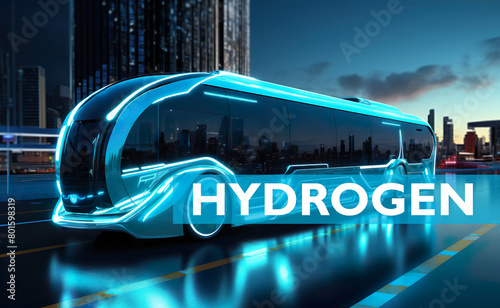 Hydrogen Fuel Cell Bus, Futuro Urban Transport, Hydrogen Energy Concept. photo
