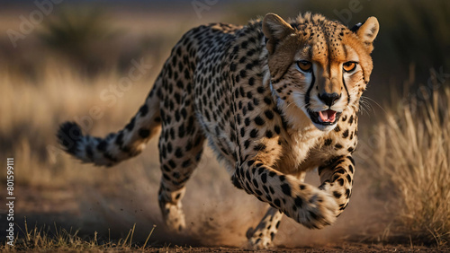 Jaguar runs across the field © mischenko