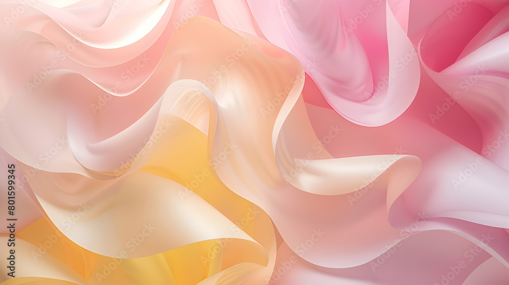 Obraz premium A photograph of an elegant abstract design, featuring subtle geometric shapes and soft gradients in pastel tones of pink and yellow, capturing a tranquil and stylish atmosphere