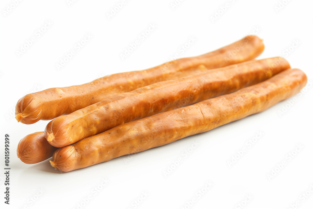 Smoked Sausages Arranged on a White Background Smoked Sausages Arranged on a White Background