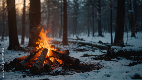 Bonfire in the winter forest © mischenko