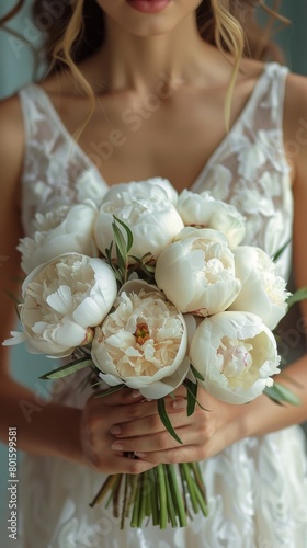 Woman Holding a Bouquet of White Flowers