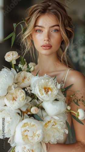 Woman Holding a Bouquet of White Flowers