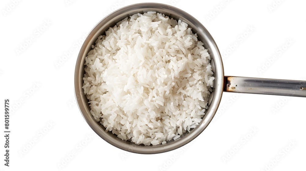 Top view shot capturing rice in a pan. Top view shot capturing rice in a pan.