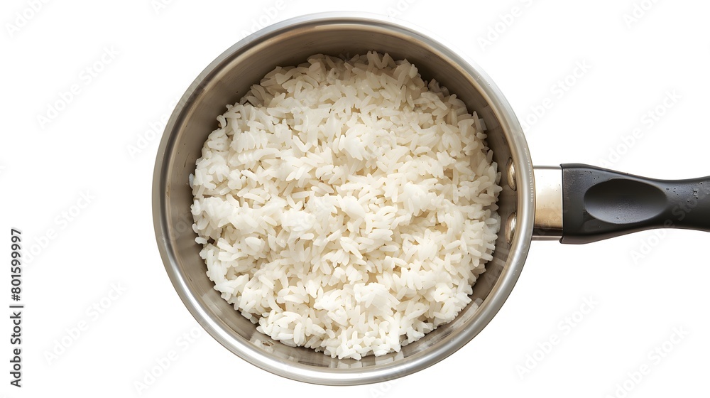 Top view shot capturing rice in a pan. Top view shot capturing rice in a pan.