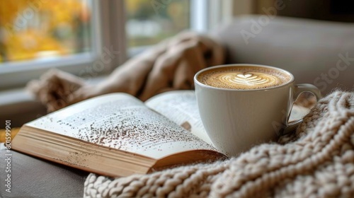 A Cup of Coffee and a Book on a Couch