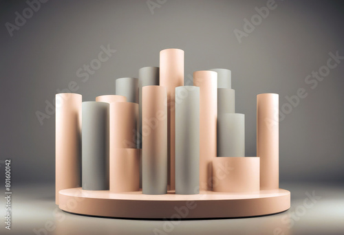  showcase stage abstract paper empty blue 3d modern shop render product splay podium background cylinder Scrolled rolls vacant pedestal poduim three-dimensional dais 